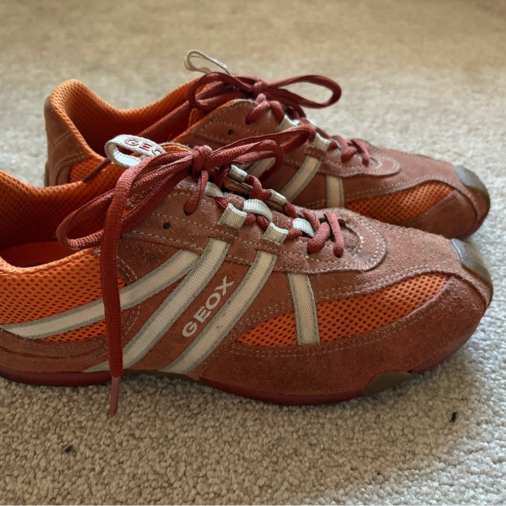 Geox Men's Orange and White Casual Sneakers